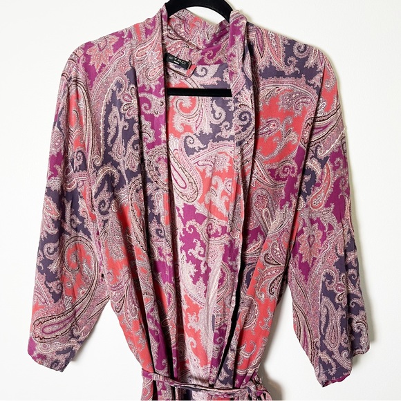 Etro Milano 100% Silk Paisley Pink Purple Short Robe Small - Picture 2 of 3